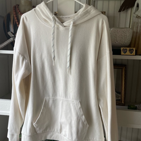 WOMENS PLUS MARC NEW YORK RIBBED OFF WHITE HOODED SWEATSHIRT SIZE XXL - Picture 1 of 6